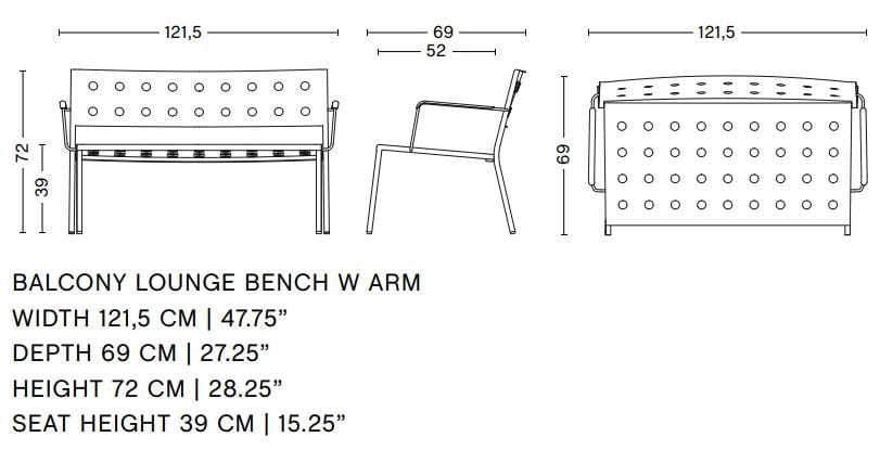 Стальная садовая скамейка с порошковым покрытием с подлокотниками Hay балкон ARCH-00132024 - Вид №9