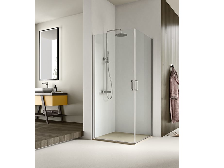 Стеклянная угловая душевая кабина с распашной дверью Gruppo Geromin Nylo ARCH-00009823