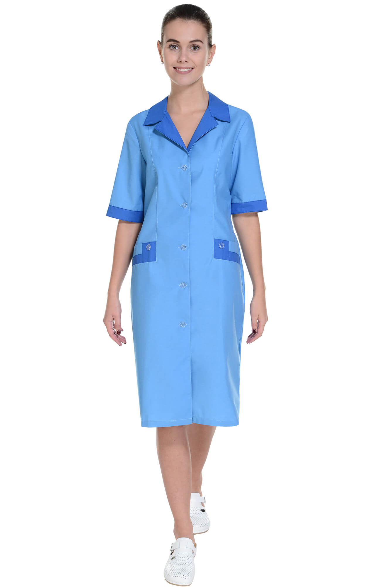 62854 Халат "Радуга NEW" короткий рукав голубой василек  Одежда для обслуживающего персонала  размер 62 Спецодежда  - Вид №3