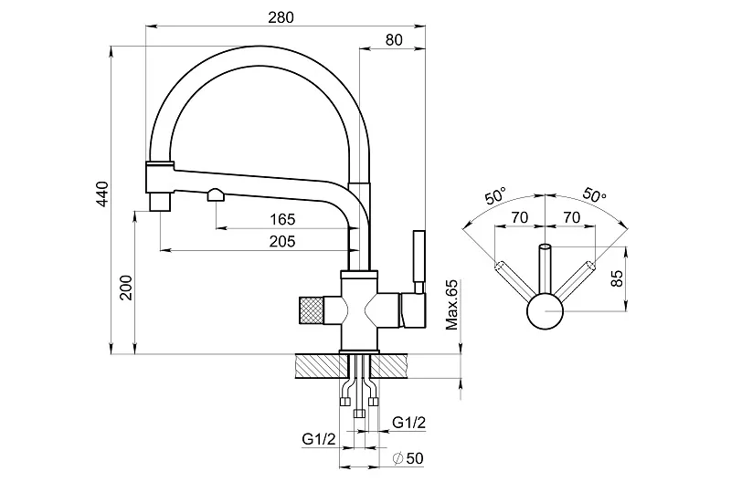 0075, ХРОМ СМЕСИТЕЛЬ КУХОННЫЙ GRANULA 75-ST73 - Вид №2