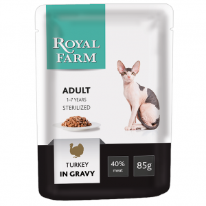 ПР0043291 Корм для кошек для стерилизованных, индейка в соусе пауч 85г ROYAL FARM