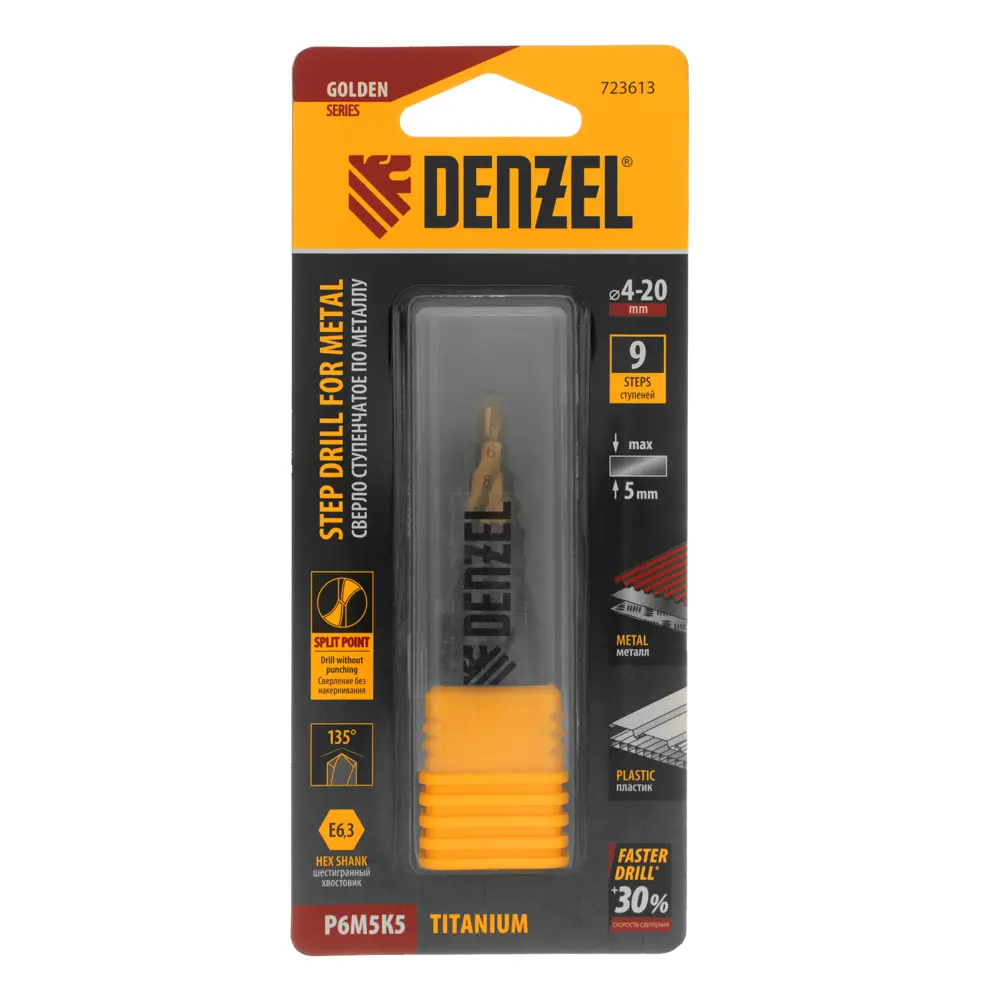 Ступенчатое сверло по металлу Denzel 723613 4-20 мм 89433280 STLM-1568784 - Вид №4