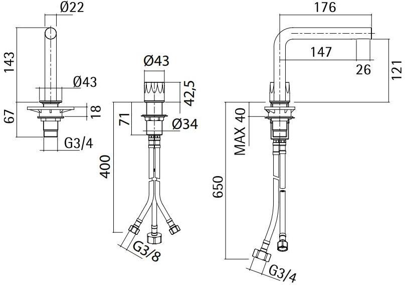 Quadrodesign Смеситель для раковины на 2 отверстия Hb sun-id-1512604 - Вид №1