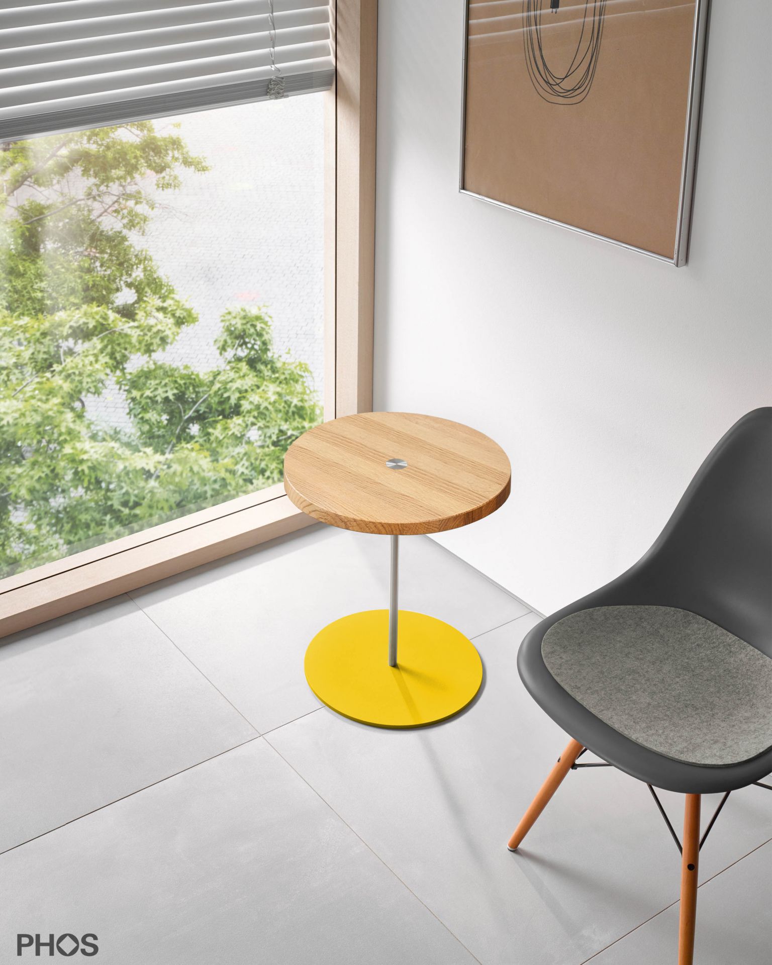 BT400-Eiche-BPGe Приставной столик, высота 40 см, столешница из дуба, основание желтое PHOS  - Вид №1