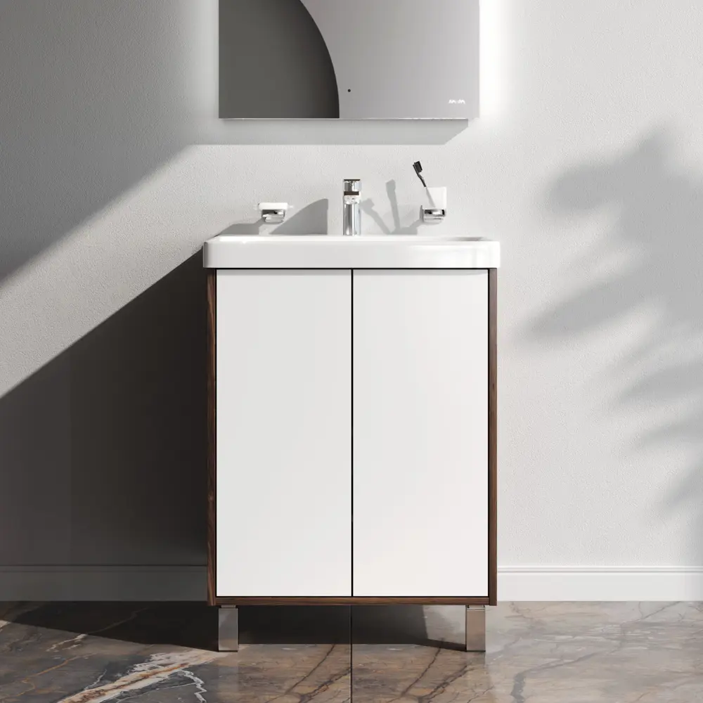 Тумба AM.PM Stern для ванной с раковиной, белый/орех 60 см 89430349 STLM-1574014 - Вид №1