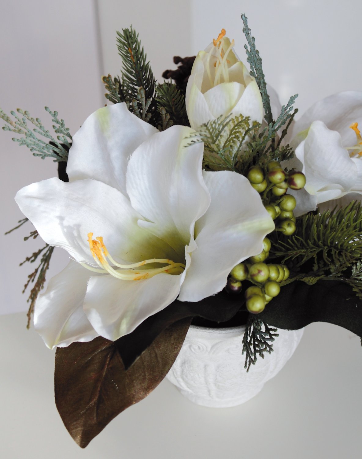 1477 778 a3 Композиция из искусственного амариллиса, горшок, 25 см, Ø 30 см, бежево-белый H-andreas  - Вид №3