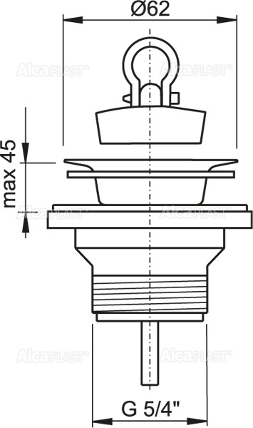 Донный клапан сифона для умывальника 5/4" с нержавеющей peшeткой DN63 ALCAPLAST A31 - Вид №1
