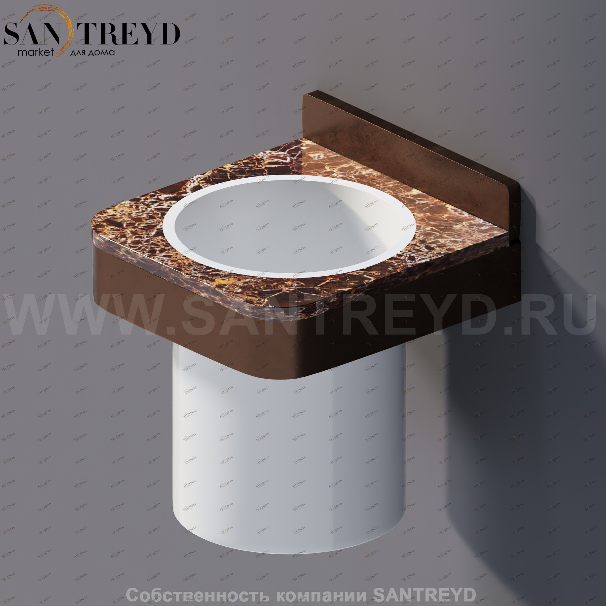 Agape MEMORY Держатель для зубных щеток с полкой из коричневого мрамора в темном бронзовом каркасе AMEM853BRED