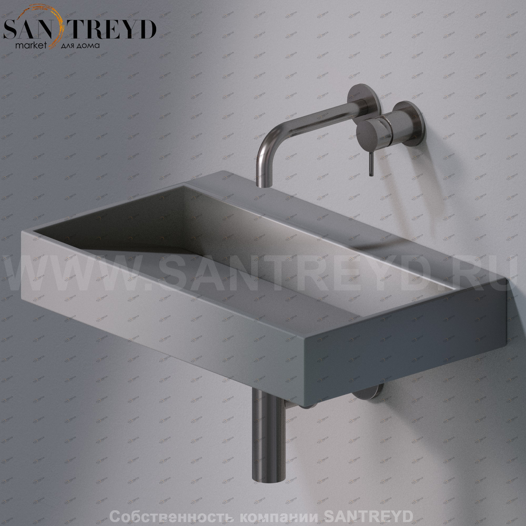 L010T1RPV4.116 Подвесная раковина настенная прямоугольная A. e T. Italia P35 серая AeT ITALIA