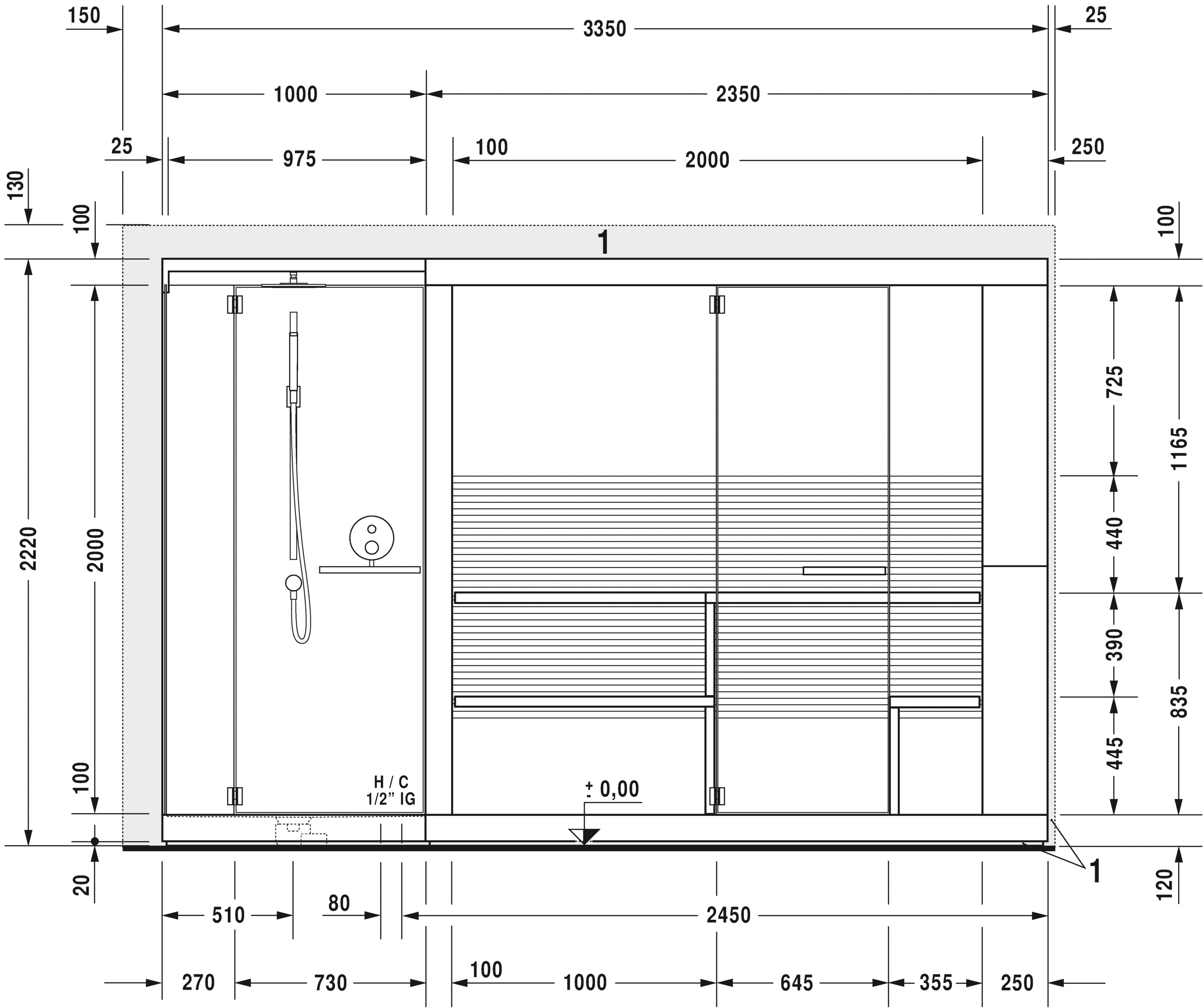 750513002011001 Inipi Сауна Inipi Ama, пристенный и угловой вариант
Исполнение: американский орех (нат.шпон) Белый глянцевый декор Duravit  - Вид №6