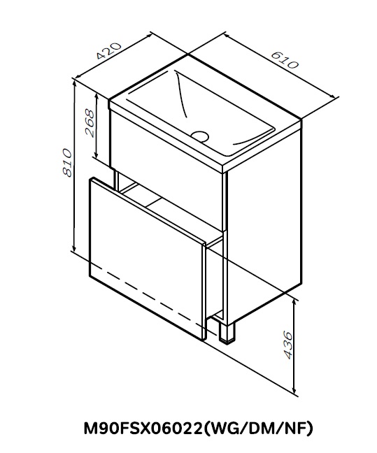 M90FSX06022WG32 База под раковину напольная 60 см 2 ящика push-to-open цвет: белый глянец AM.PM Gem - Вид №6
