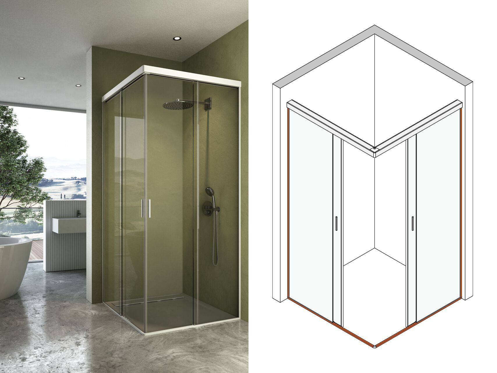 Стеклянная угловая квадратная душевая кабина с раздвижной дверью Saint-Gobain - Logli Doccia50 ARCH-00128363 - Вид №4