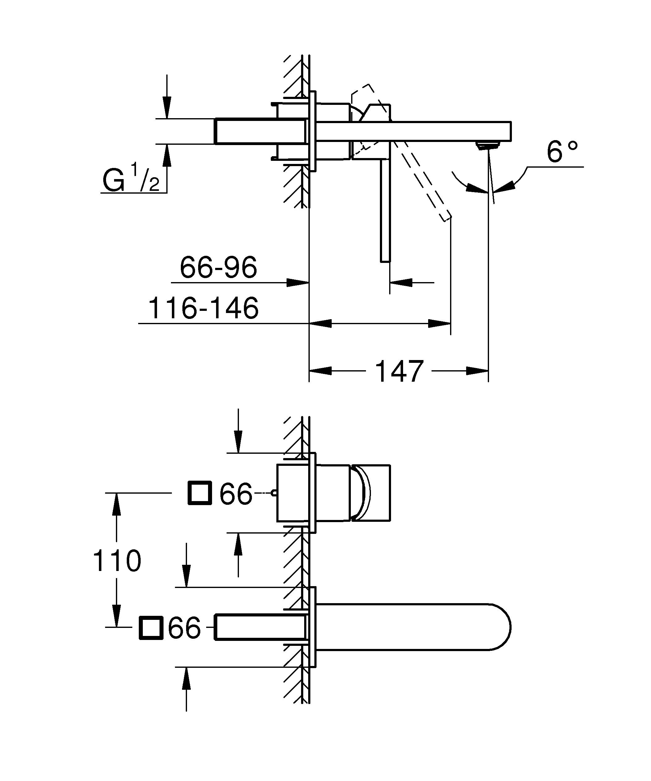 Смеситель для раковины GROHE Plus, настенный монтаж, M-Size (29303003) - Вид №4