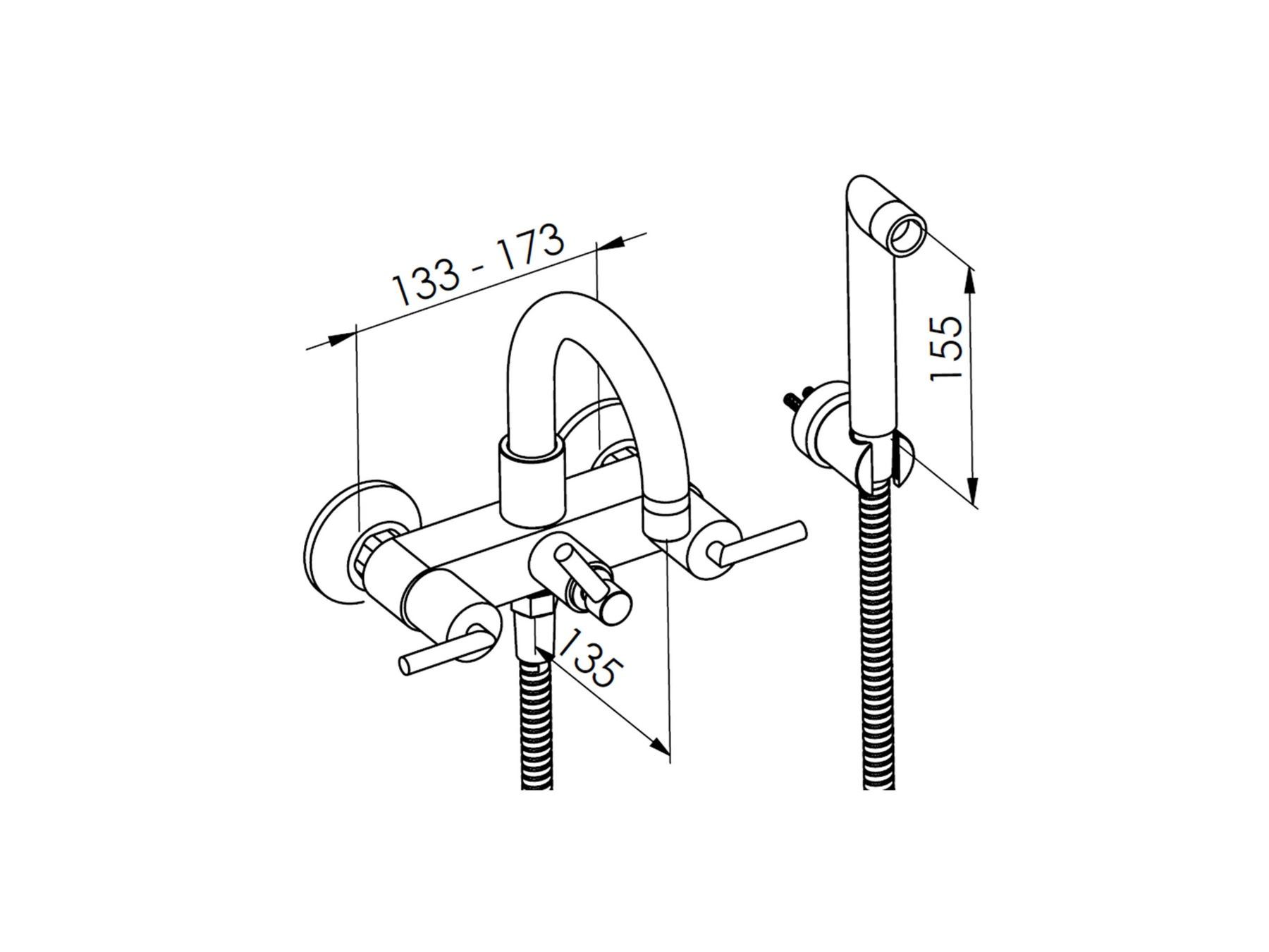 Смеситель для ванны с 2 отверстиями и ручным душем с отдельными розетками rvb ARCH-00072191 - Вид №2