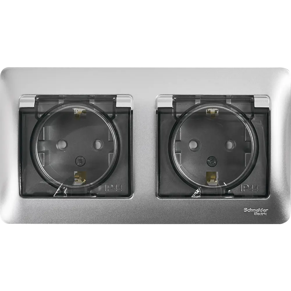 Schneider Electric Glossa — двойная влагозащищенная розетка в алюминиевом корпусе 86710151 STLM-0070772