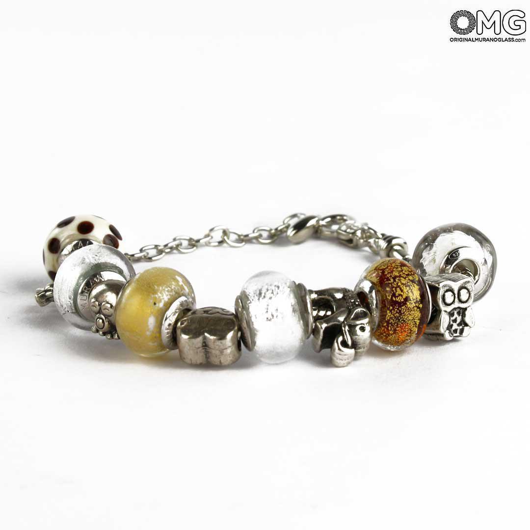 3733 ORIGINALMURANOGLASS Браслет в стиле Pandora с белыми бусинами - муранское стекло OMG 23 см  - Вид №1