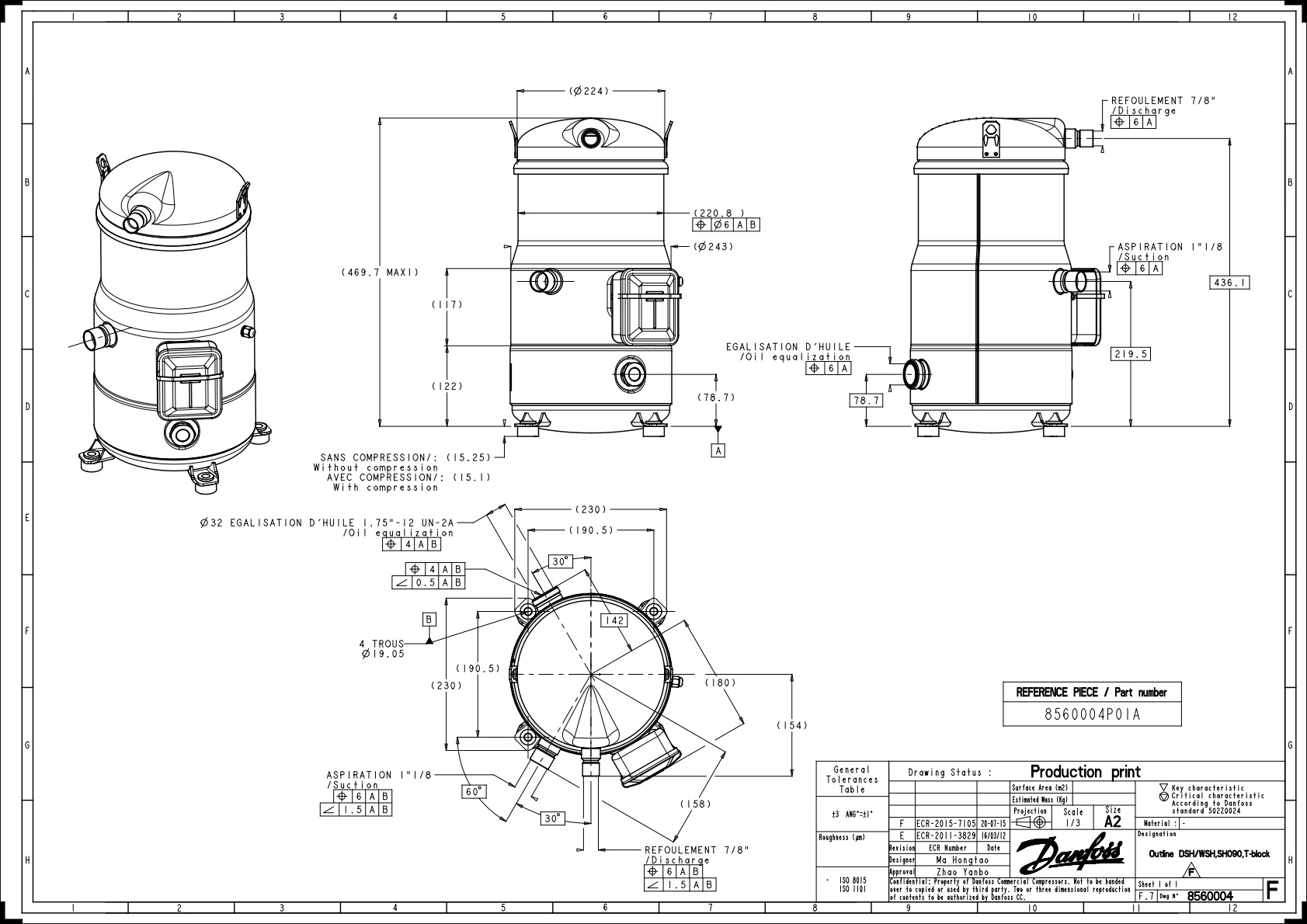 Danfoss SH — Герметичные спиральные компрессоры, R410A SH184A4ALC Компрессор спиральный 120H0361  - Вид №3