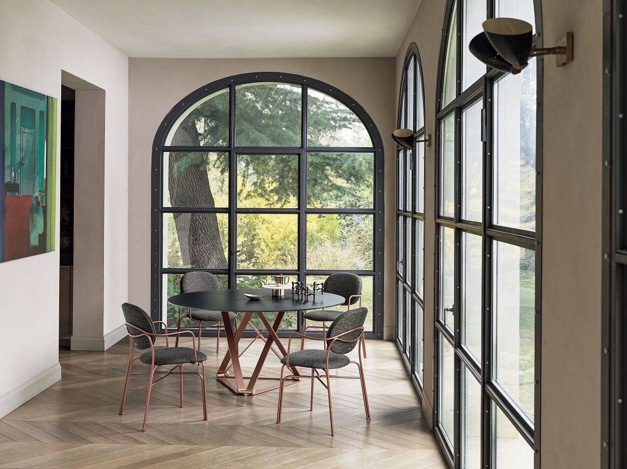 Круглый обеденный стол из стали и дерева Bontempi Casa DELTA ARCH-00002973 - Вид №1