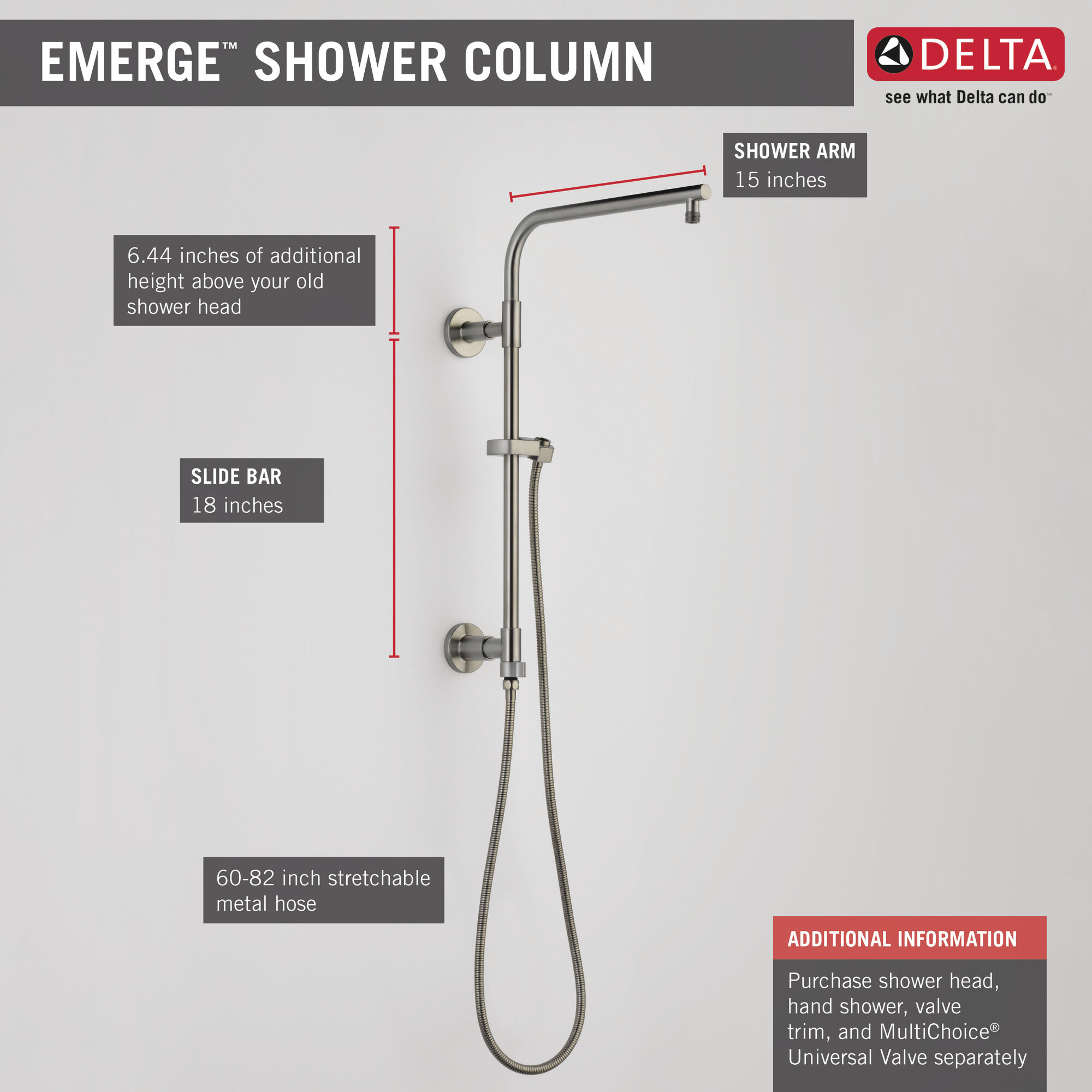 58810-SS Душевая колонна 18 дюймов, круглая Delta Faucet Universal Showering Нержавеющая сталь  - Вид №9