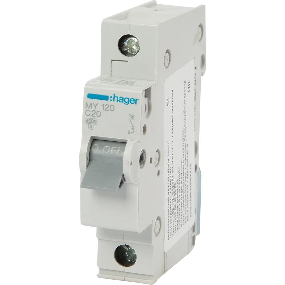 Автоматический выключатель Hager MY120 1P C20 А 4.5 кА STLM-2024287