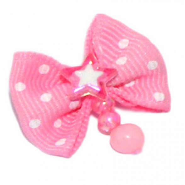 ПР0047667 Бантик (пара) розовый с белым горошком (камень звезда + бусинки) V.I.PET 