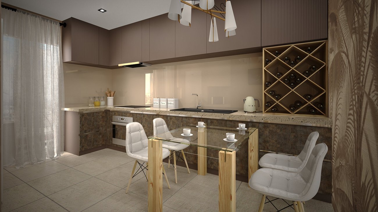 Обеденный стол стеклянный с деревянными ножками 120 см и закаленными стеклом "Логга" GRAUM  304081 Бежевый;прозрачный  - Вид №2