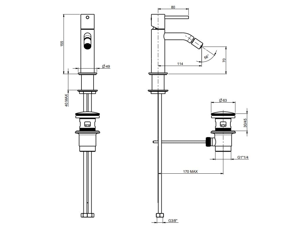Однорычажный смеситель для биде из нержавеющей стали с ограничителем расхода Rubinetterie Frattini Pepe XL 316 ARCH-00125526 - Вид №3
