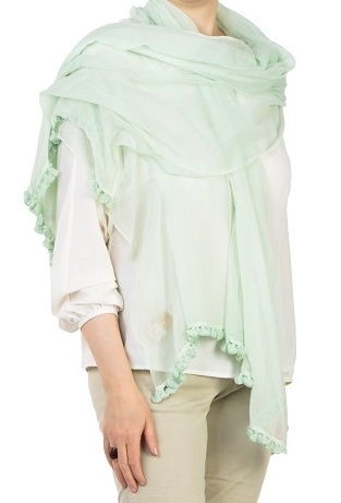 POMPON_V Шаль с помпонами, бледно бирюзовый 100/200 хлопок PETRUSSE Santreyd 