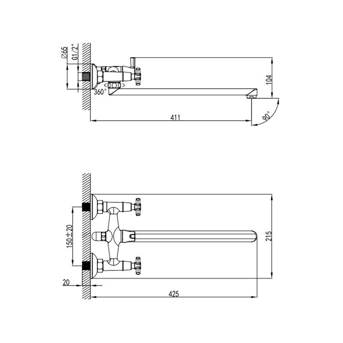 ON1SBS0M10 Milardo Ontario Смеситель для ванны с длинным изливом Ontario Россия - Вид №8