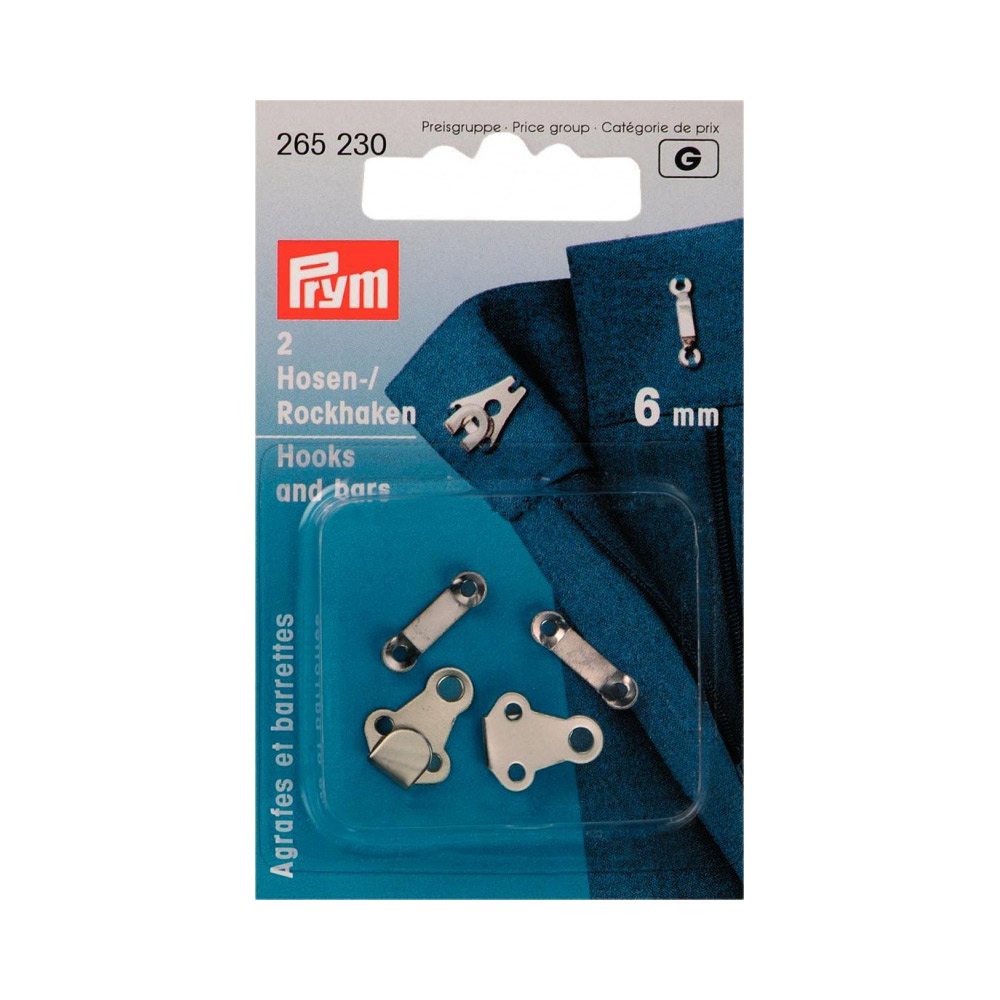 265230 Крючки для брюк и юбок с глазками x 6 мм в блистере 2 шт. серебристые PRYM 