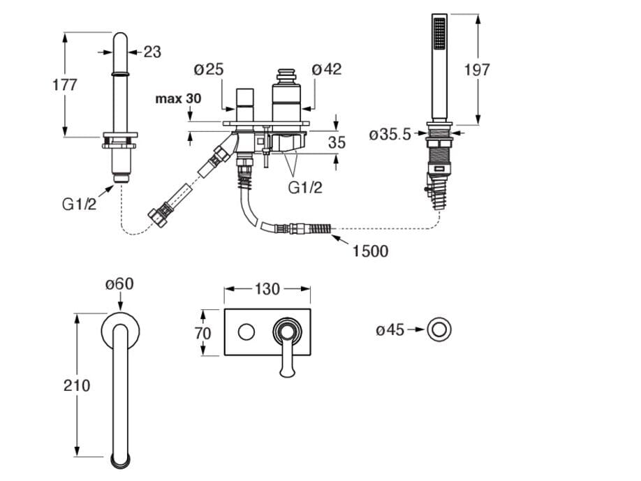 Набор встраиваемых ванн с переключателем CRISTINA Rubinetterie Маяк ARCH-00094160 - Вид №2