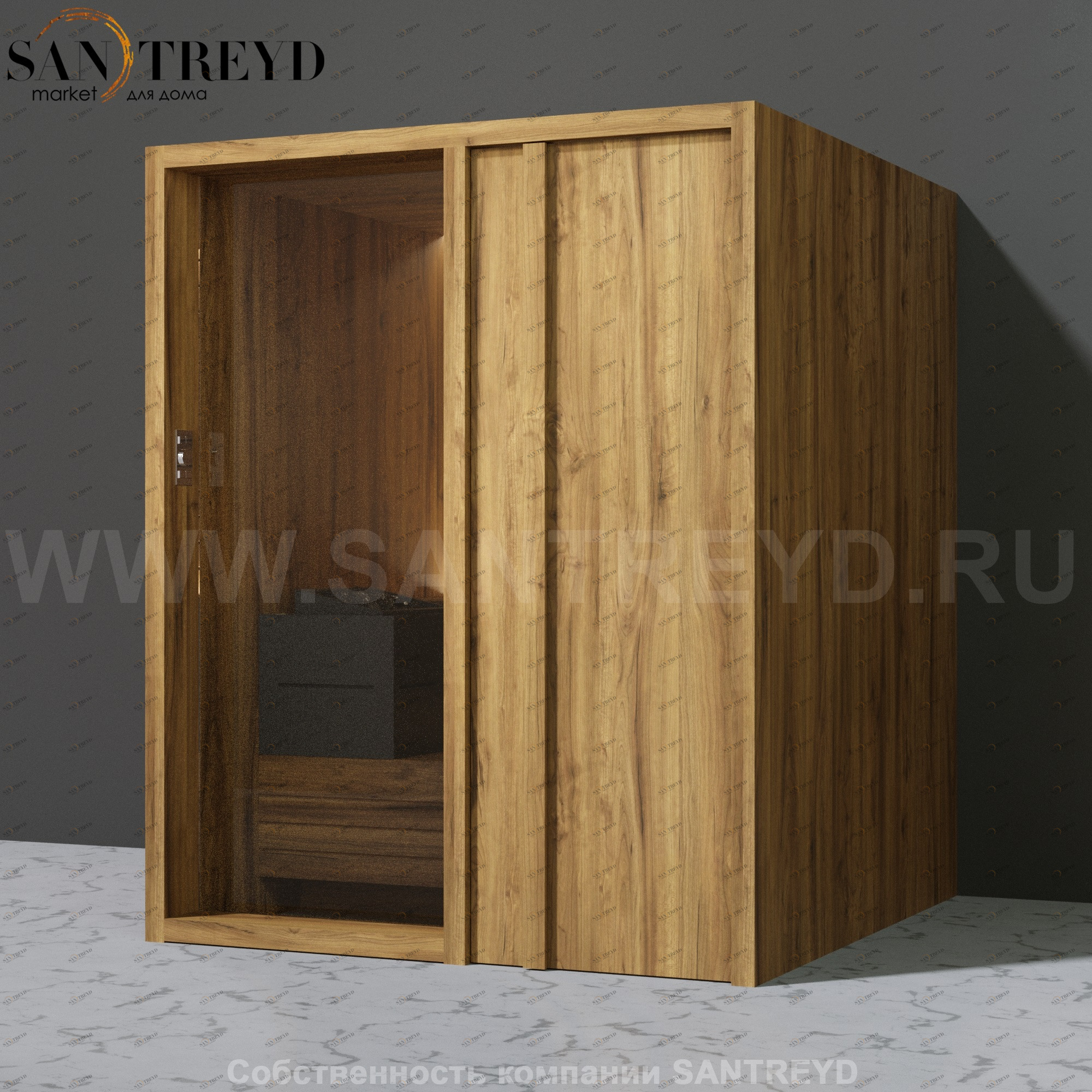 Effegibi YOKU.D60 SA.70200017 Сауна с правой дверью. Мощность: 6 кВт макс. Размеры: длина 174 см, ширина 170 см. Отделка: термообработанное дерево SA70200017