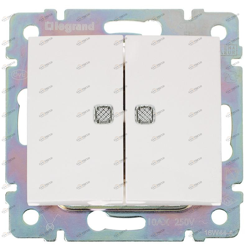 Выключатель двухклавишный Legrand Valena с подсветкой белый 2465