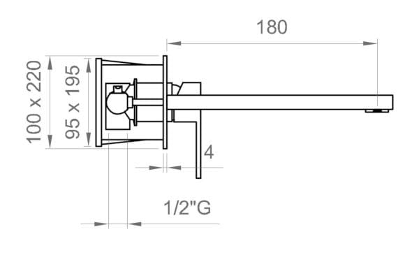 Однорычажный настенный смеситель для раковины Ercos Италия R Nero ARCH-00079679 - Вид №2