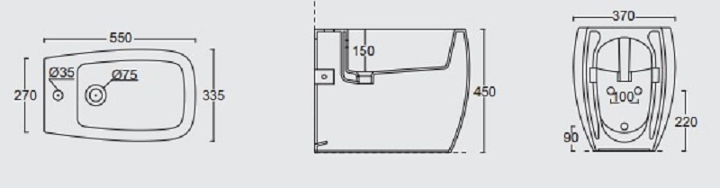 33110101.09 Биде напольный 550х335х450 мм Alice Ceramica Nur Белый матовый - Вид №9