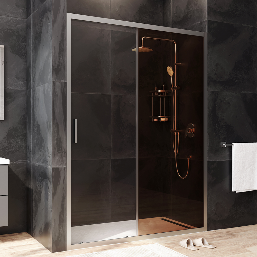 W90G-140-1-195MBr Solo Дверь душевая 140х195 стекло бронзовое профиль матовый хром AM.PM Gem