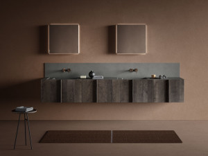 Деревянный двойной подвесной шкаф для умывальника со встроенной раковиной