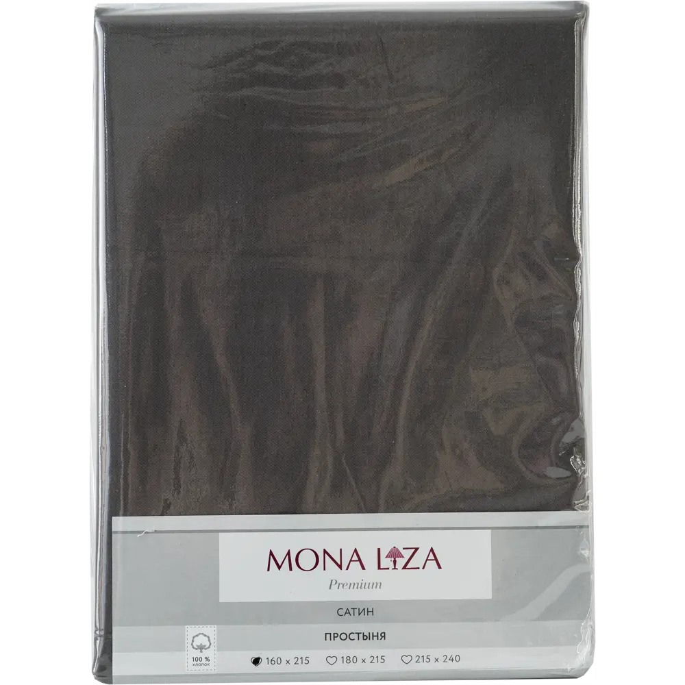 Простыня полутороспальная Mona Liza Premium, 215x160 см, сатин, цвет графитный 82493873 STLM-2193354 Santreyd  - Вид №2