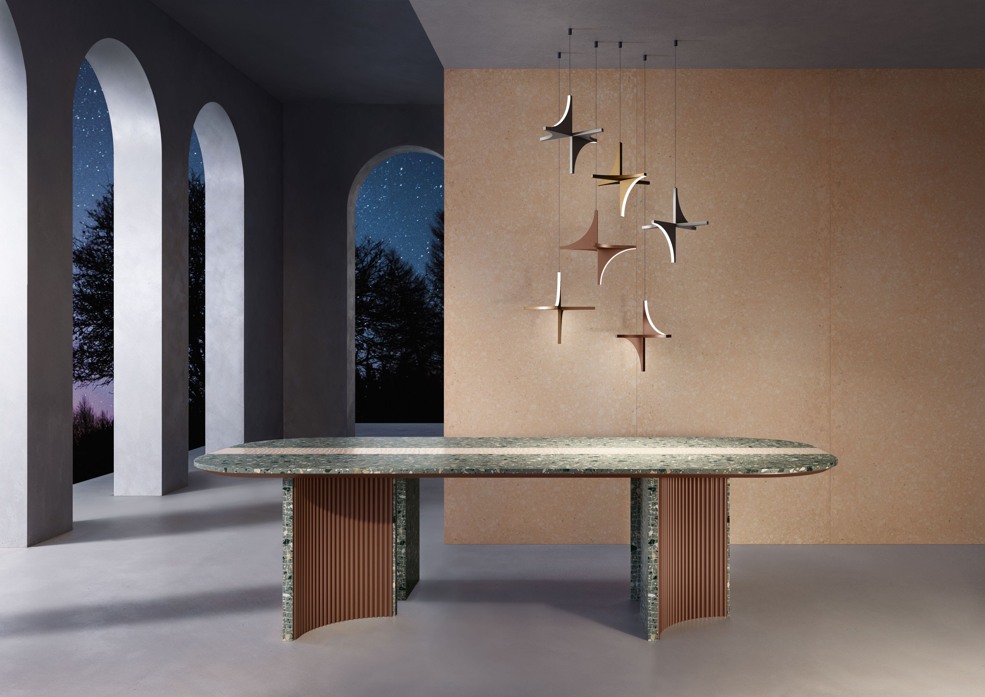 Прямоугольный обеденный стол из мраморной агломерации Bizzotto Italia PLUME ZERO-G ARCH-00152793 - Вид №1