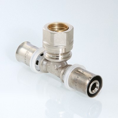 VTm.233.I.201520 Пресс-фитинг – тройник с переходом на обжимное соединение Valtec 20 x 15 x 20 мм  - Вид №1