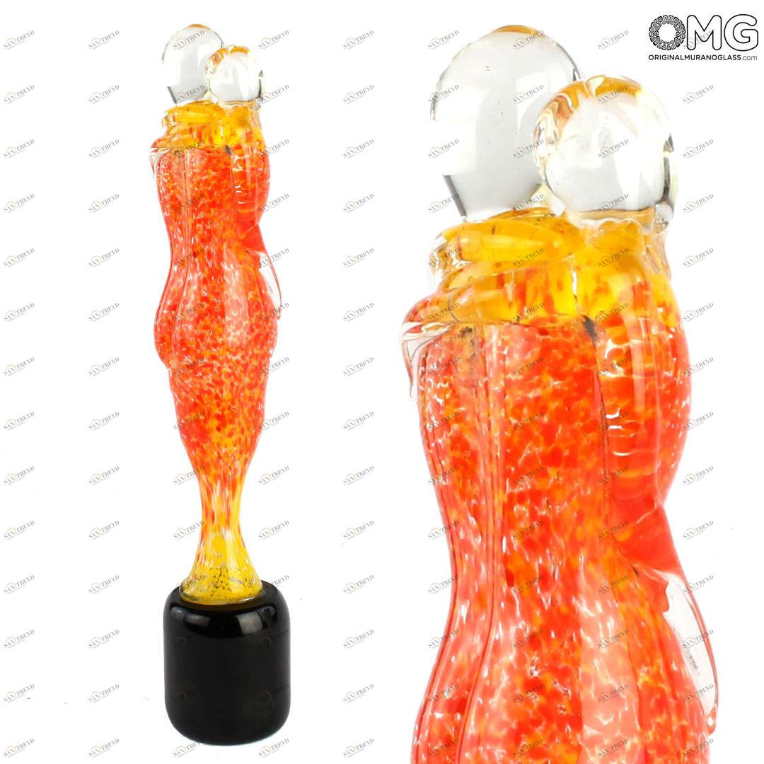 4440 ORIGINALMURANOGLASS Скульптура Объятие влюбленных - Оранжевая - муранское стекло OMG 4 см 