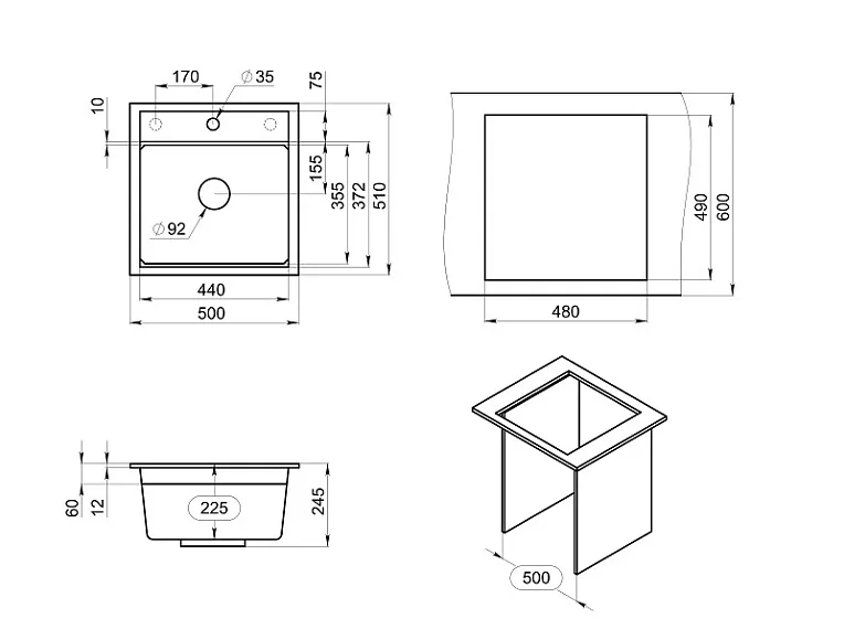 KS-5002, ЧЁРНЫЙ кухонная мойка, кварц GRANULA Kitchen Space 5002-ST294 - Вид №3