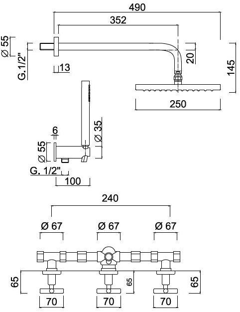 Rubinetteria Giulini Смеситель для душа с переключателем, ручной душ и лейка для душа G3 F7615w2ks-25 - Вид №1