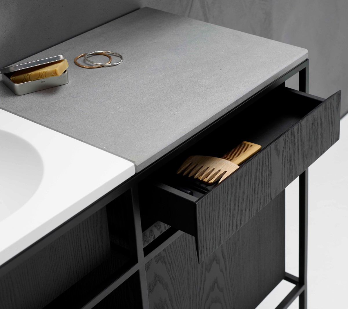 comp-Frame-gs2-ds-ss-p1 Подвесная раковина настенная прямоугольная Ex.T Frame черная - Вид №5