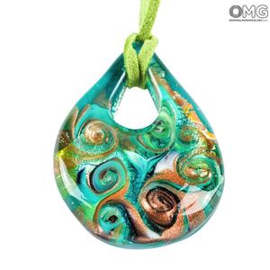 263 ORIGINALMURANOGLASS Зелёная подвеска-капля из муранского стекла с авантюрином - OMG 57 см