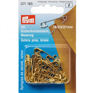 071165 Булавки английские ассорти латунь в блистере 30 шт под золото 19, 23, 27 мм PRYM