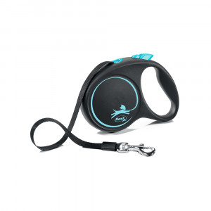 ПР0057827 Рулетка для собак Black Design M (до 25 кг) 5 м лента черный/синий Flexi