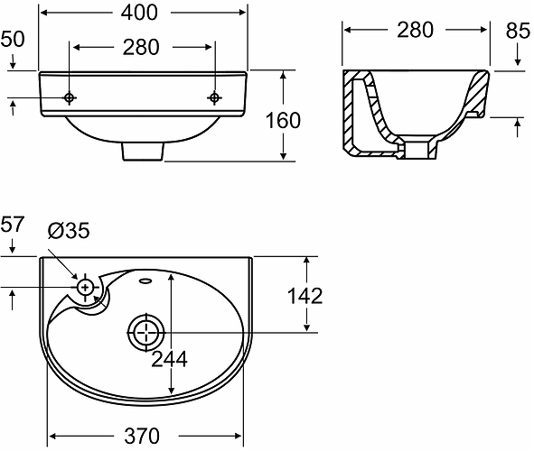 1146101101 Подвесная раковина настенная прямоугольная IDO Glow - Вид №1