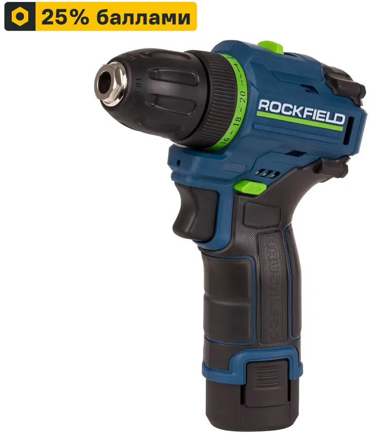 Бесщеточная дрель-шуруповерт Rockfield RF1002BK с двумя аккумуляторами 89366403