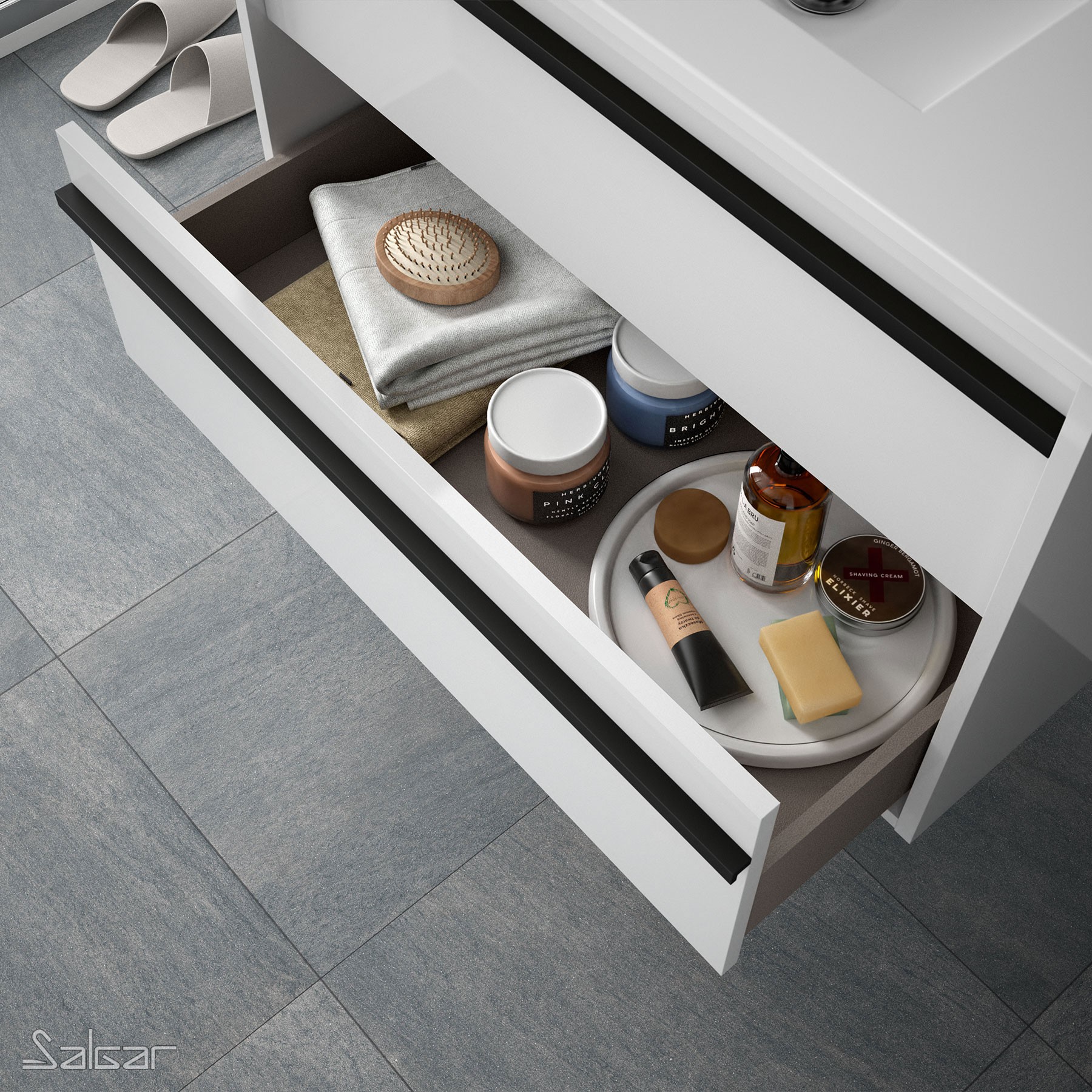84948 SALGAR Комплект мебели для ванной ATTILA 1000 WHITE GLOSS LACQUERED + Раковина + Зеркало + Свет Глянцевый белый - Вид №2